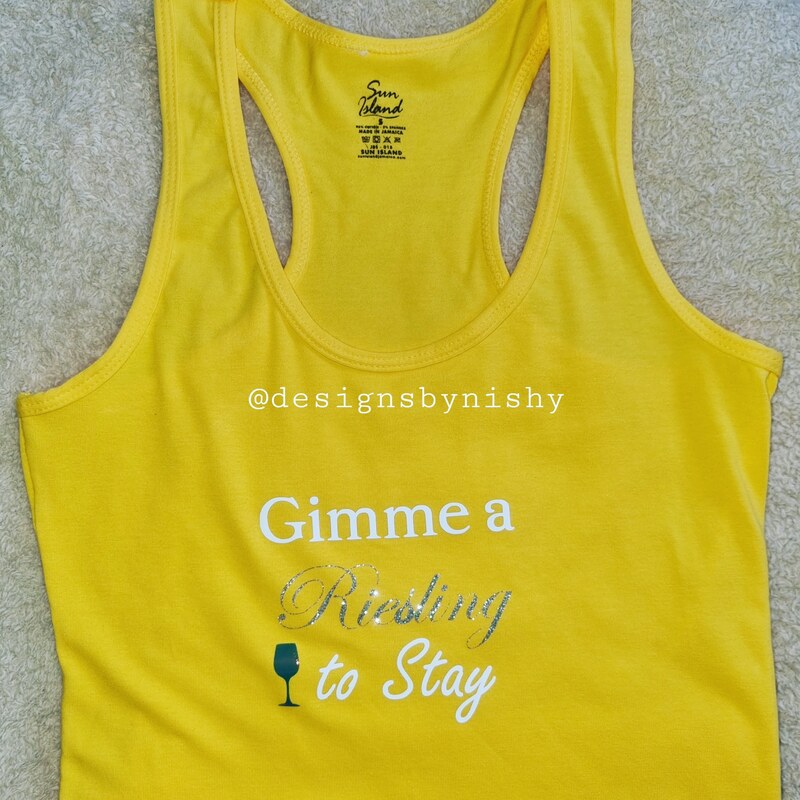 "Gimme a Riesling to Stay" Wine Tank - Yellow (Size S)