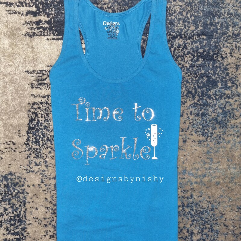 "Time to Sparkle" Wine Tank Top - Blue (Size XL)